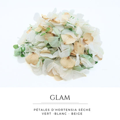 Glam - Pétales d'hortensia - Confettis de Fleurs mariage | Vert - Blanc - Beige