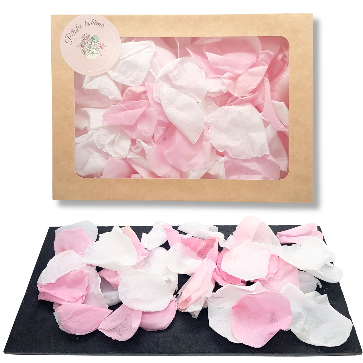 Girly - Pétales de rose éternelle blanche et rose