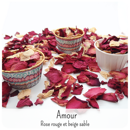 Amour - Pétales de roses rouge cerise et beige